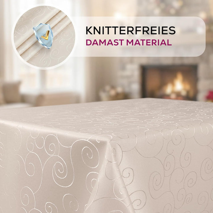 BEAUTEX Tischdecke Damast Ornamente - Bügelfreies Tischtuch - Fleckabweisende, Pflegeleichte Tischwä