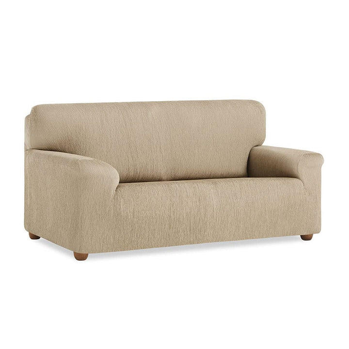 MaxiFUNDAS - Elastischer Sofabezug Vega 2-Sitzer Dunkelbeige 2 Plätze Leinfarben, 2 Plätze Leinfarbe