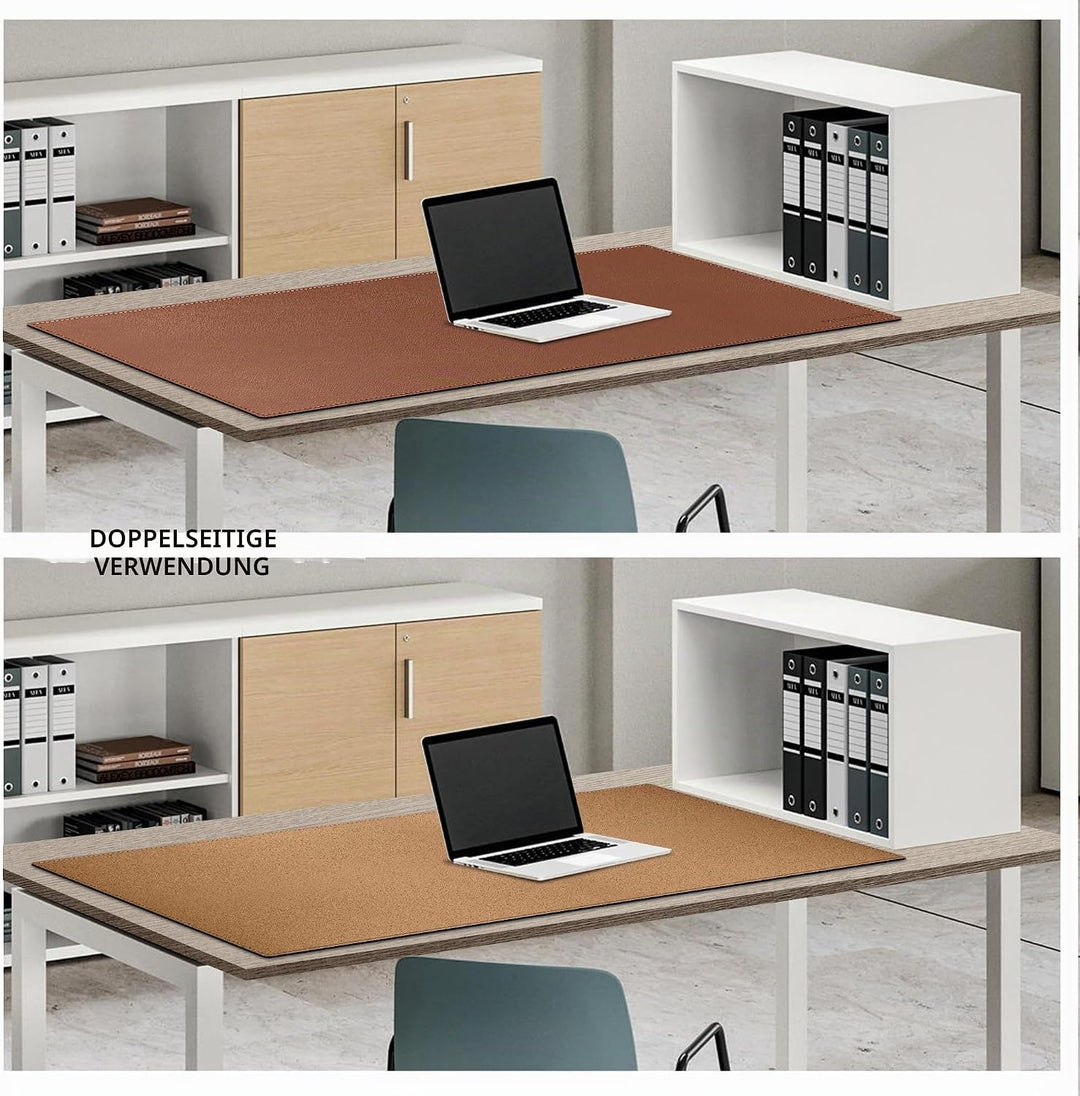 MAIDERN Schreibtischunterlage Leder &amp; Kork,110x50cm Zweiseitig Tischunterlage,extra grosse Mauspad,w