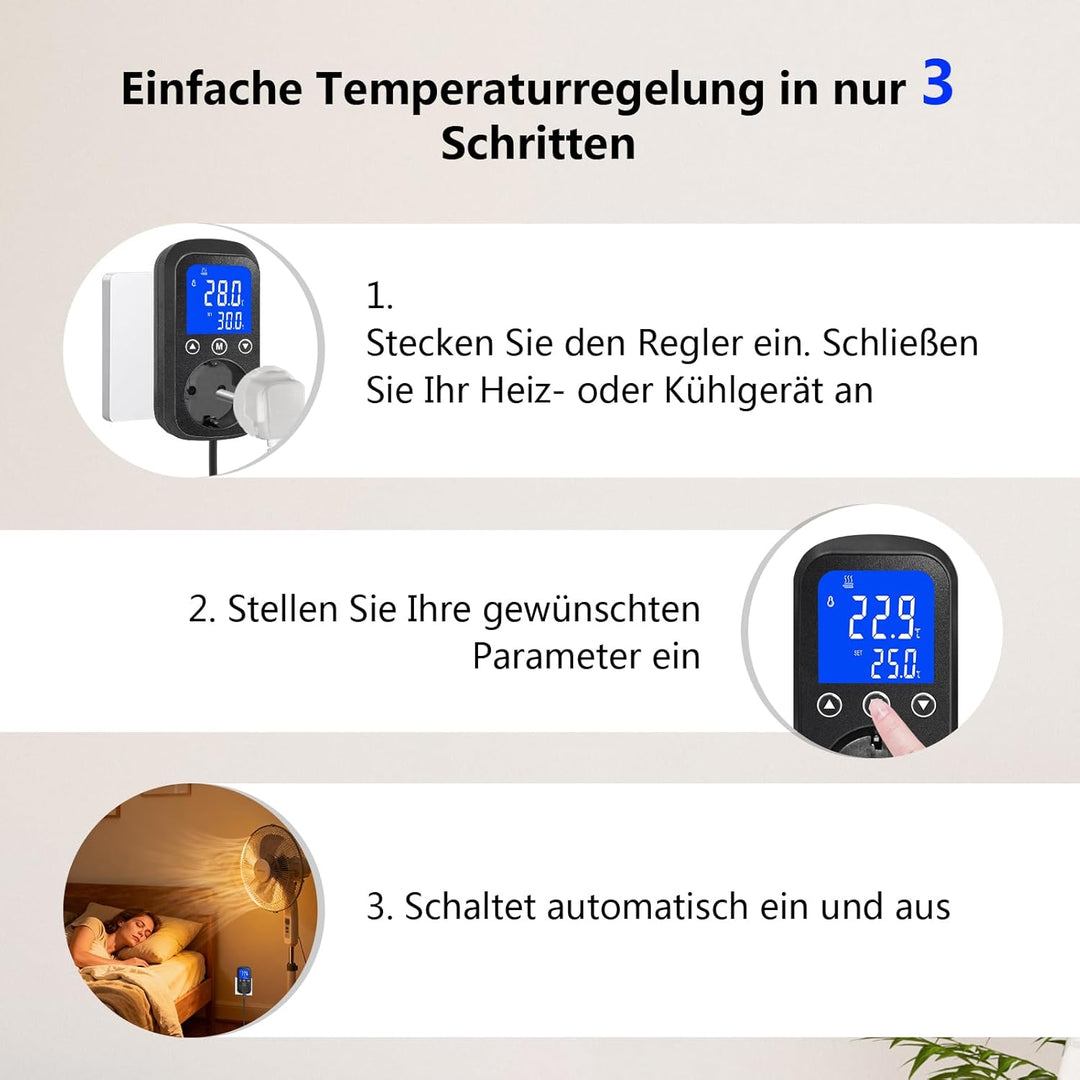 KETOTEK KT2000 Digitale Steckdose mit Thermostat 230V/16A EU Standard, Relais-Temperaturschalter & w