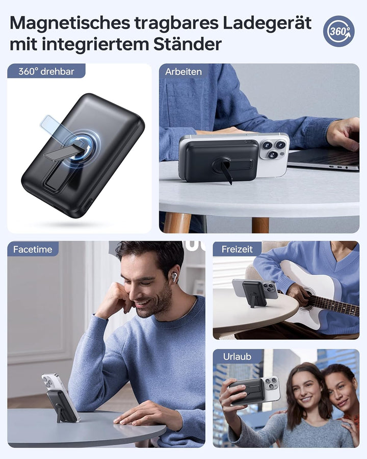 Powerbank für Magsafe, 12000mAh Magnetische Power Bank, PD 22.5W USB-A Ausgabe, Kabelloses Tragbares