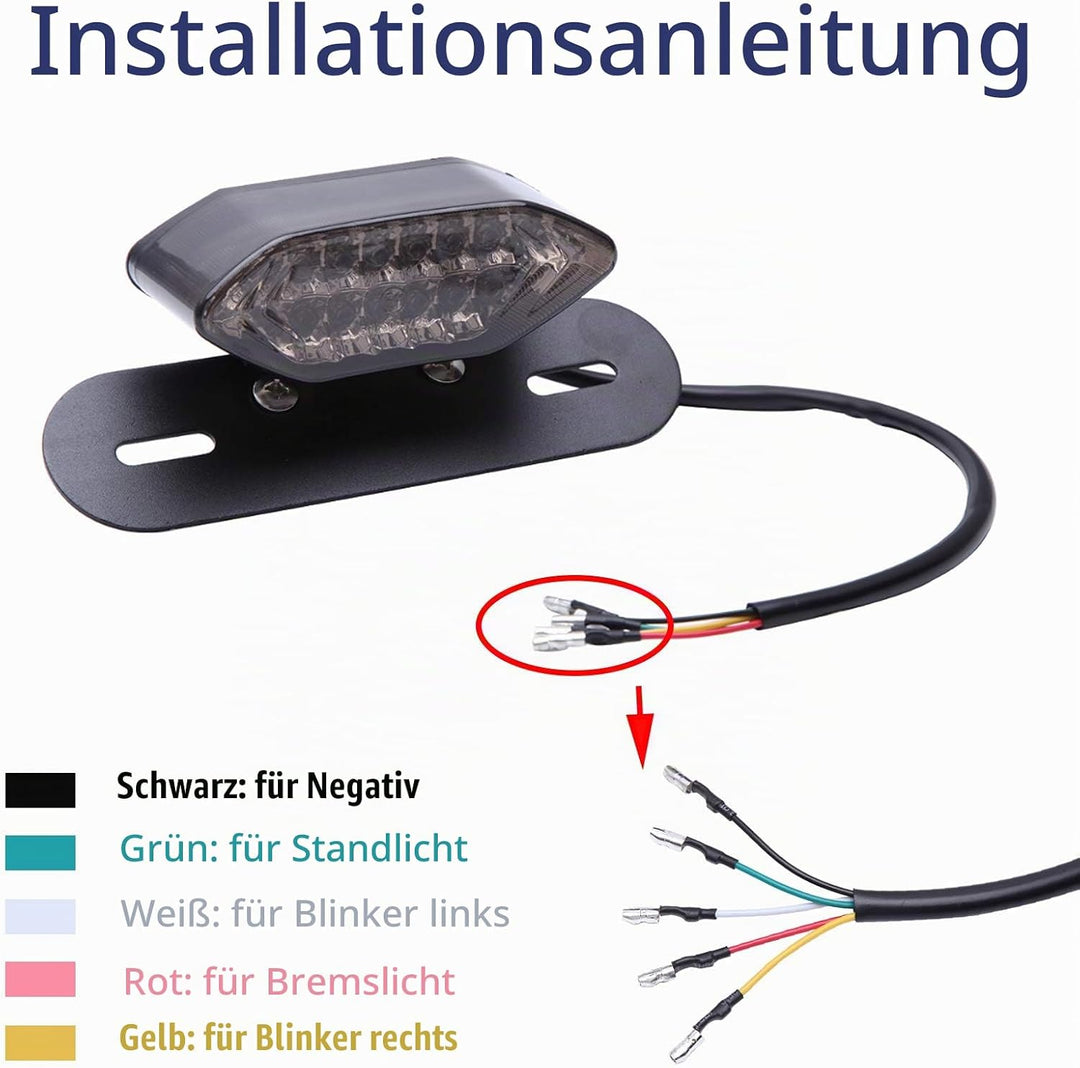 JMTBNO Motorrad 20 LED Rücklicht Bremslicht Blinker Kennzeichenbeleuchtung mit Halterung E-geprüft U