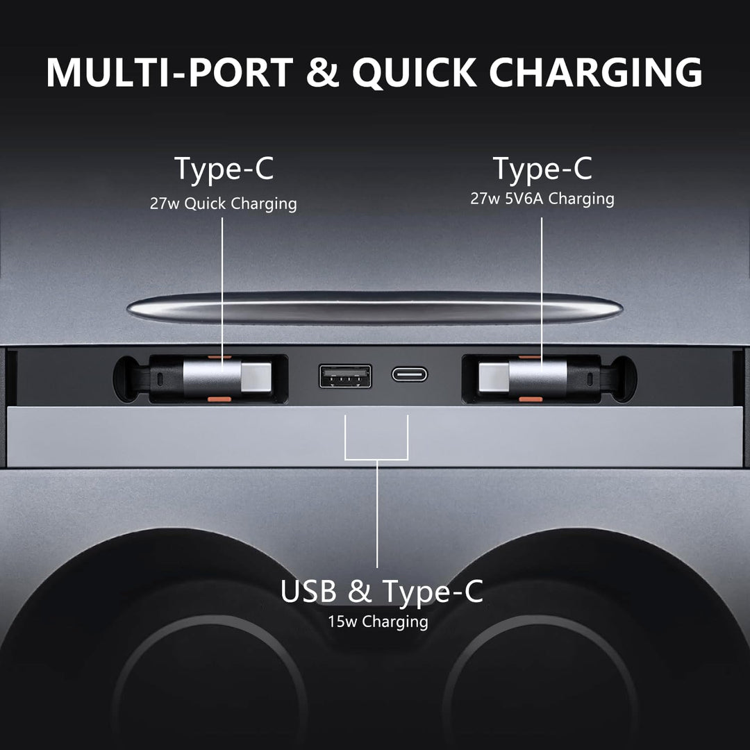 Tesla Mittelkonsole USB Hub für Model Y 2021-2024 & Model 3 2021-2023, Mehrport Auto Schnellladeadap