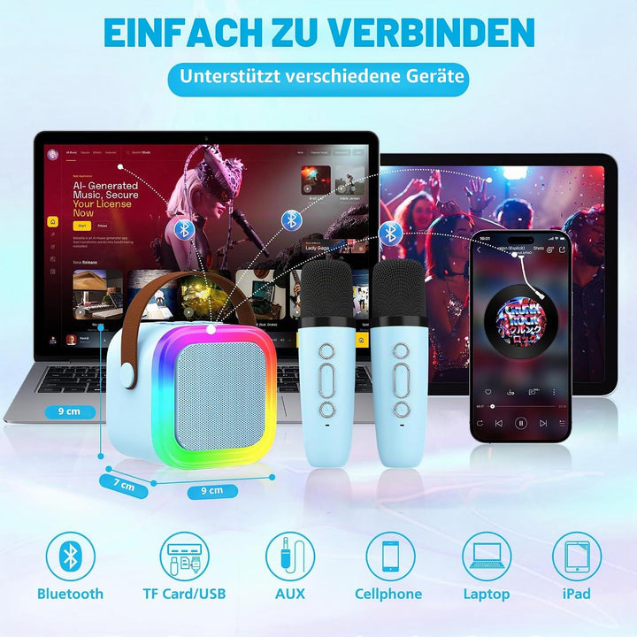 Karaoke-Maschine für Kinder Erwachsene, tragbare Kinder-Karaoke-Lautsprecher mit 2 drahtloses Mikrof