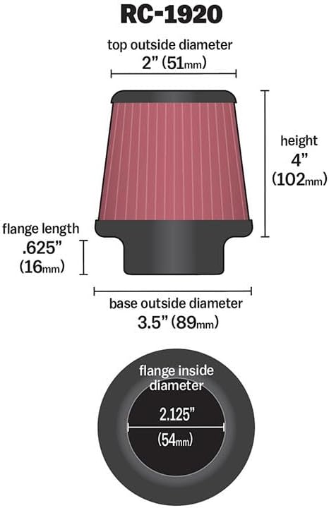 K&N RC-1920 KFZ und Motorrad Universal Chrom Filter, Rot