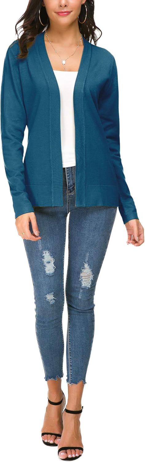 EXCHIC Damen Elegant Langarm Elastisch Strickjacke Cardigan Casual Leicht V-Ausschnitt Gestrickt Bla
