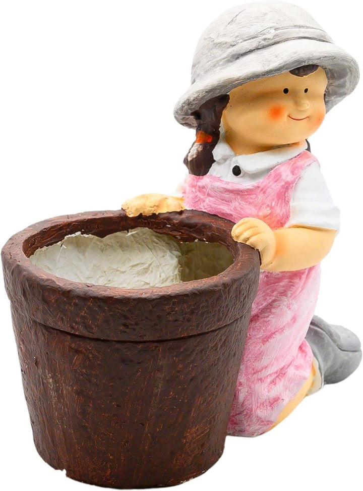 Wichtelstube-Kollektion XL Gartenfigur Biggi Dekofigur mit Blumentopf Outdoor Gartenfiguren 34 x 19
