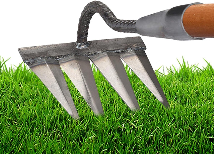 Garden Harke, 4 Zahnstahl Rechen Garten Unkrauthacke, Unkraut Entferner Gerät, Garten Unkrautstecher