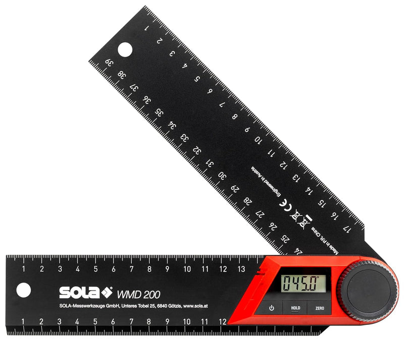 SOLA WMD - Digitaler Winkelmesser - Länge 200/500 mm - Anschlagwinkel mit LCD-Anzeige für exakte Win