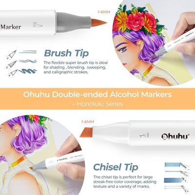 Brush Graffiti Stifte mit 216 Farben von Ohuhu, doppelseitige Farbspitze – grober Marker für Entwürf