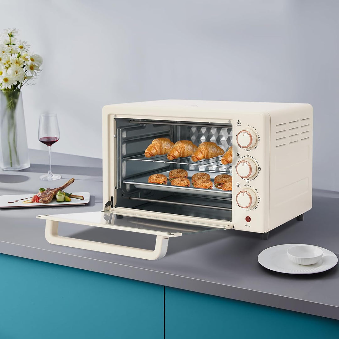 Mini Backofen 22L mit Umluft, Elektro Backofen 1000W für Steckdose, Tischbackofen mit Timer für Pizz