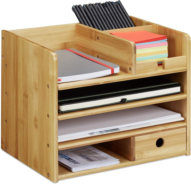 Relaxdays Schreibtisch Organizer, Briefablage A4, Notizzettel und Stifte ordnen, Schublade, Ordnungs