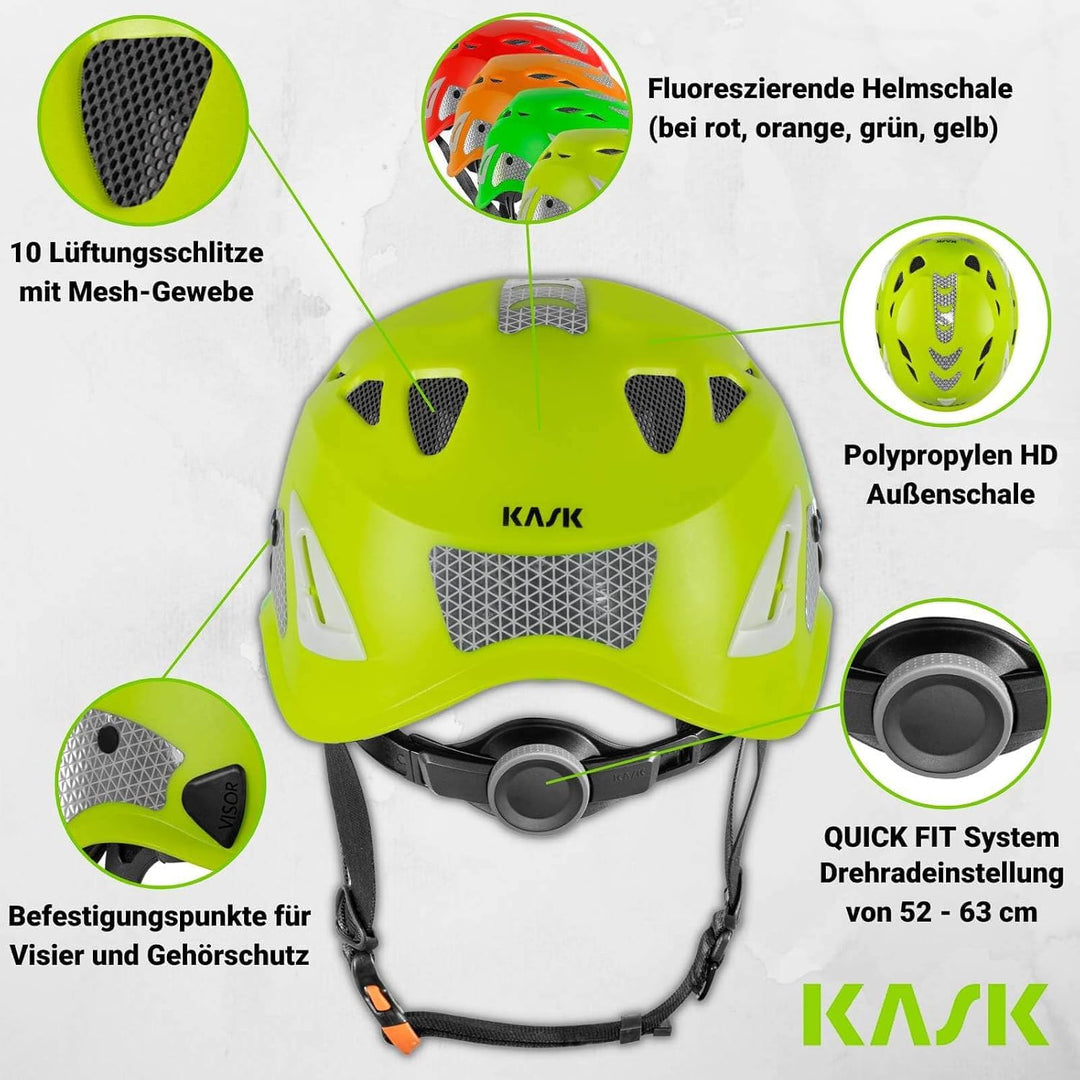 KASK Schutzhelm Superplasma AQ HI VIZ - Arbeitsschutzhelm, Drehrad, Reflexstreifen, EN 397 Gelb, Gel