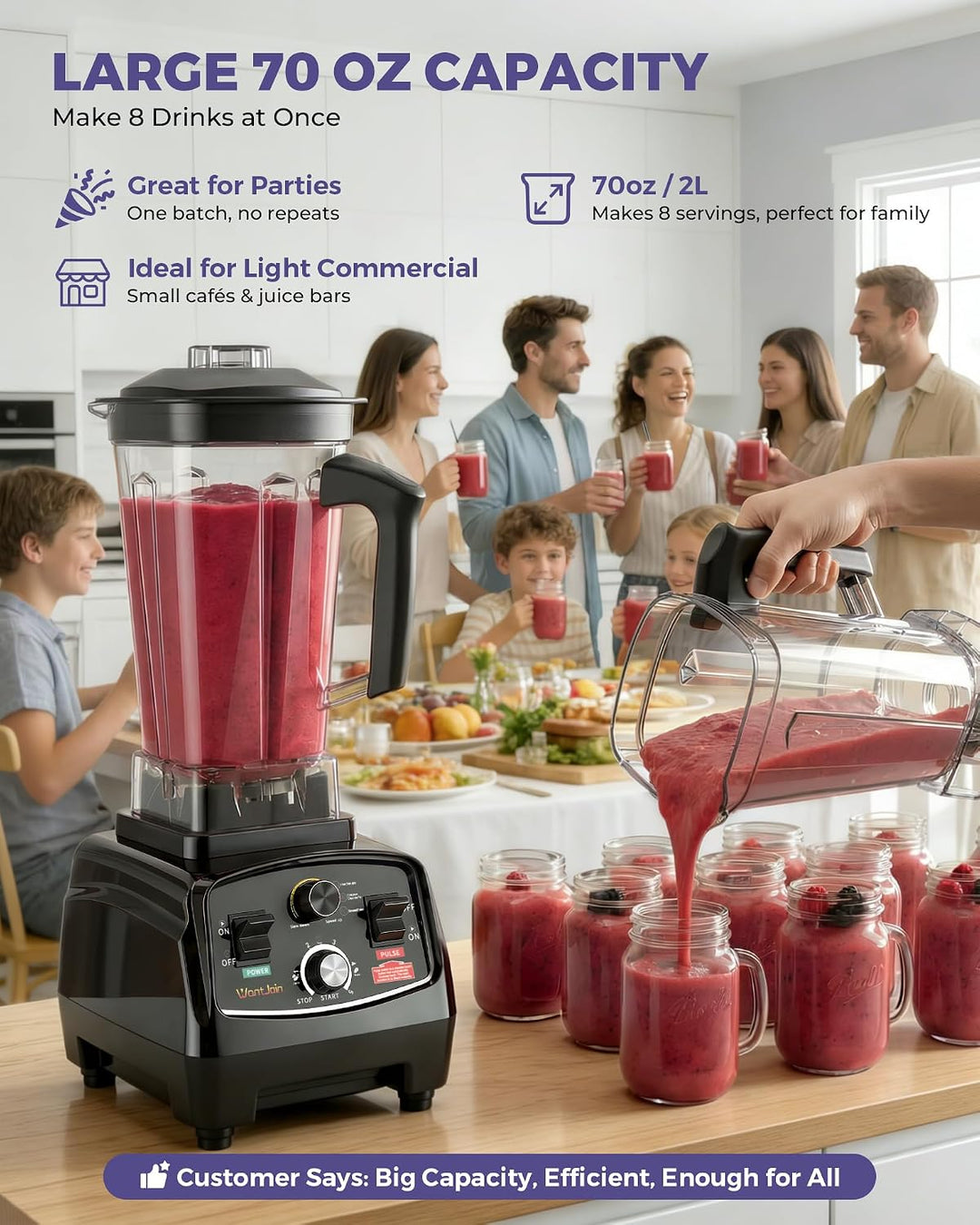WantJoin Hochleistungsmixer 1800W | 2000ml Smoothie Maker für Gastronomie &amp; Haushalt, ETL-geprüfter