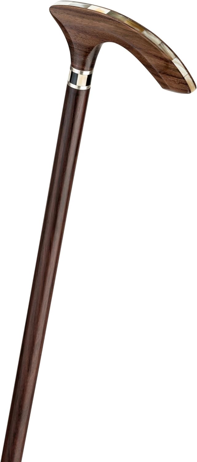Gehstock Octagon PALISANDER, ArtDeco- Ring mit Perlmutt und Onyx, Palisander-Holz, Griff mit Hornein