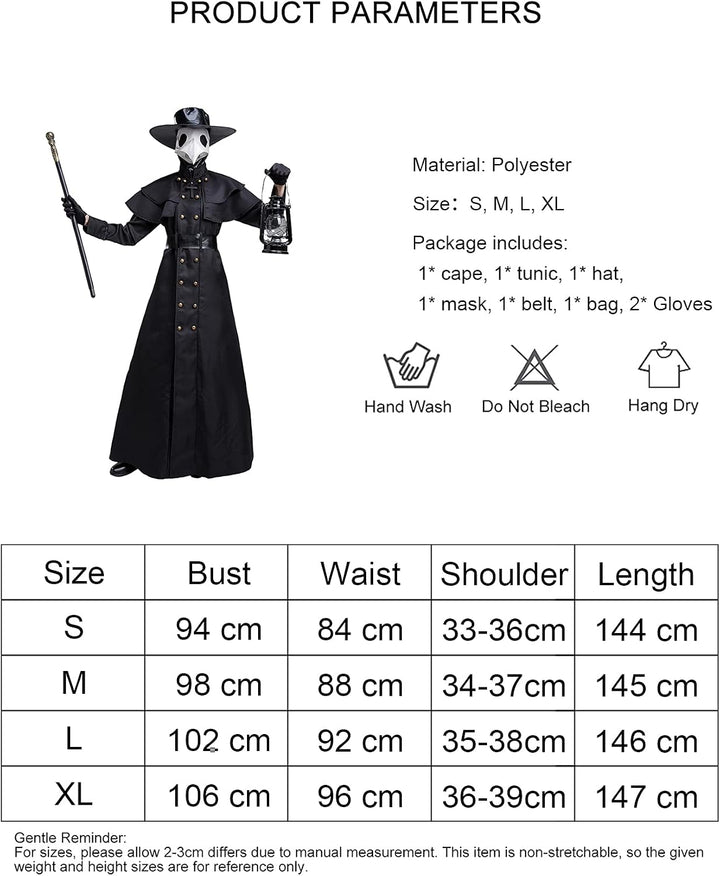 Feynman Herren Mittelalter Steampunk Pest-Doktor Pest Arzt Halloween Kostüm mit Pestdoktor Accessoir
