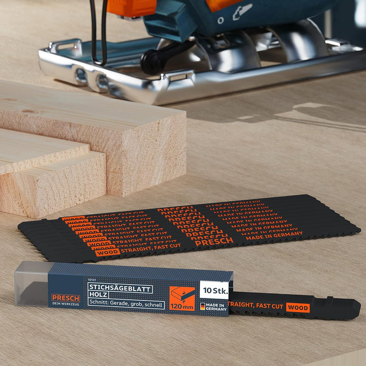 Presch Stichsägeblätter Holz 10 Stk. (Sehr Lang) - Extrem schneller, gerader Schnitt (5-120mm) - Pro