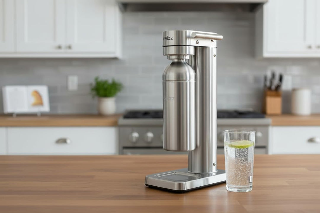 Premium Wassersprudler aus gebürstetem Edelstahl mit 1 x BPA-frei Flaschen SW!ZZ (gebürstetem Edelst