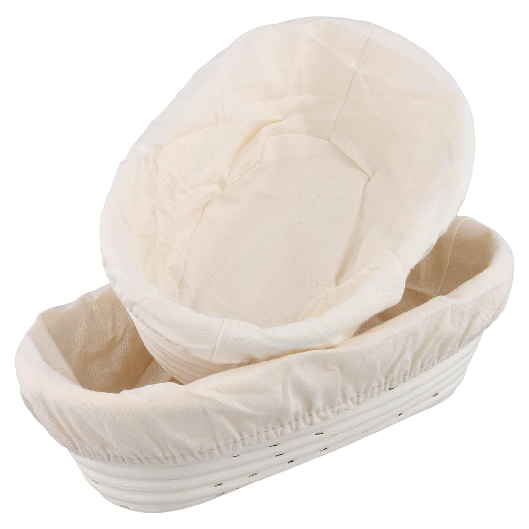 SINJEUN 2er Set Gärkorb Oval 25 cm und 28 cm, Rattan Brotkorb mit Leinentuch für Brot Backen, Küche,