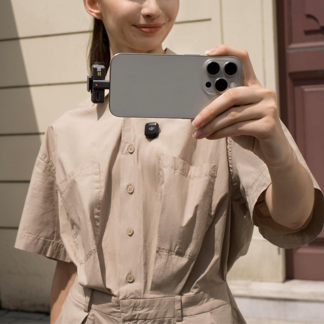 DJI Mic Mini (2 Sender + 1 Empfänger + Lightning-Adapter) für iPhone, Android &amp; Kameras, Ultraleicht
