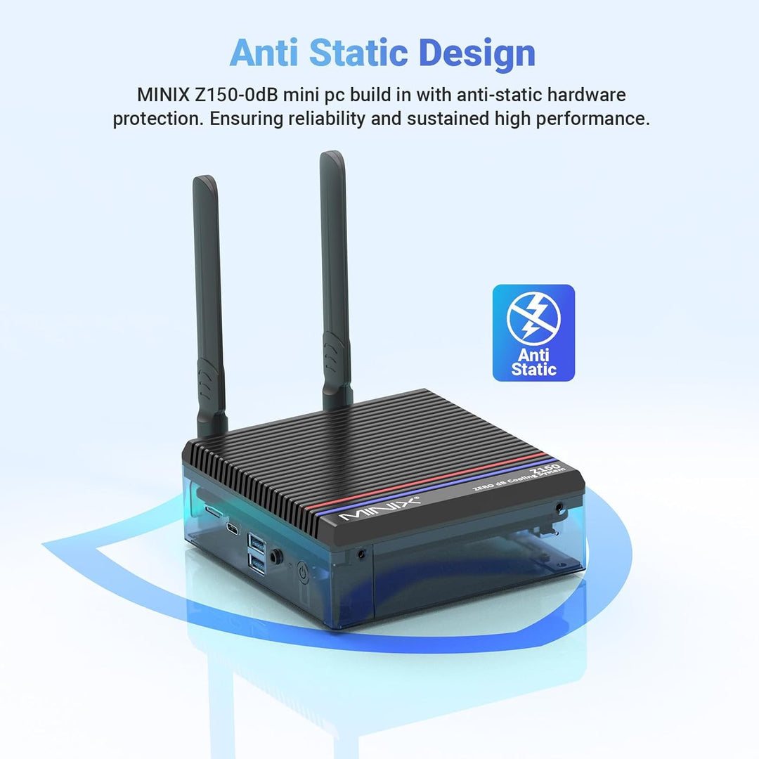 MINIX Z150-0dB lüfterloser Mini PC, Intel N150, 16GB DDR4, 512GB M.2 PCIe Gen3 x 4 NVMe SSD Mini Des