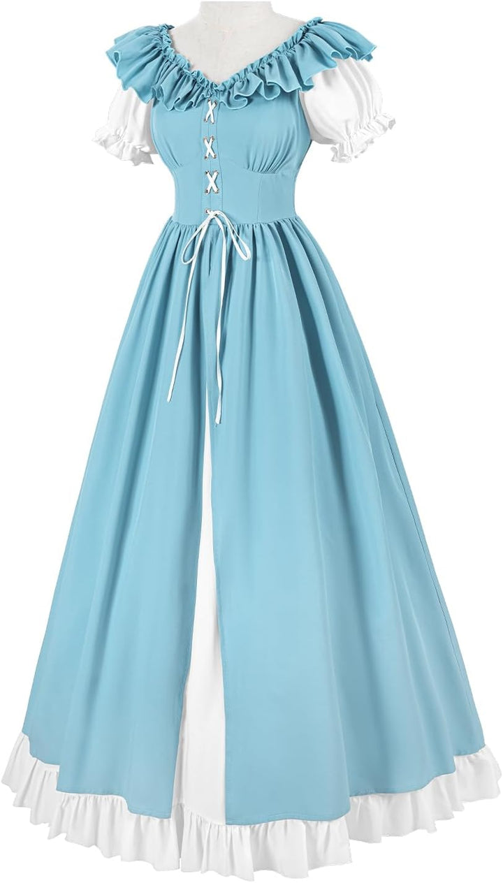 CR ROLECOS Renaissance Kleid Kurzarm Mittelalter Kleidung Damen Puffärmel Viktorianisches Ballkleid