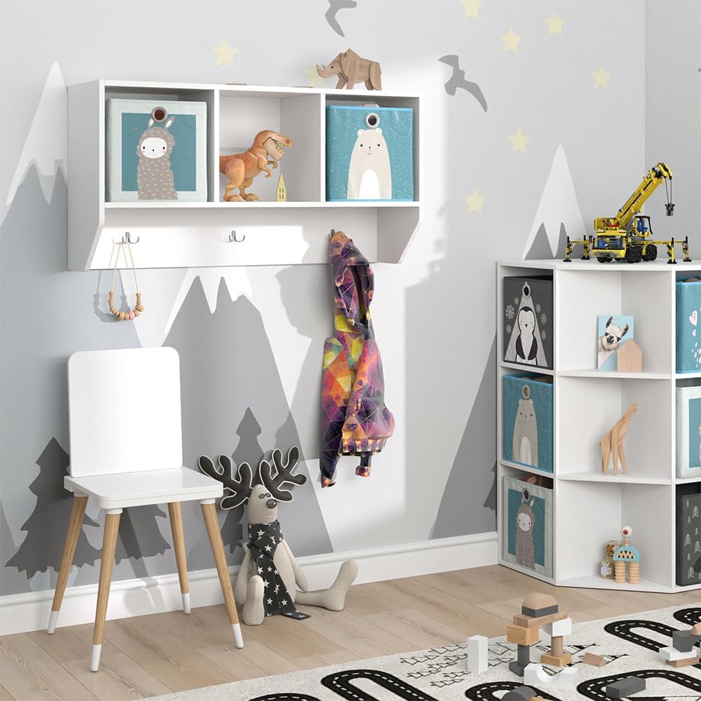 Vicco Wandregal für das Kinderzimmer Luigi, Weiss, 107 x 56 cm mit 2 Faltboxen Opt.2 Regal 107x56 cm