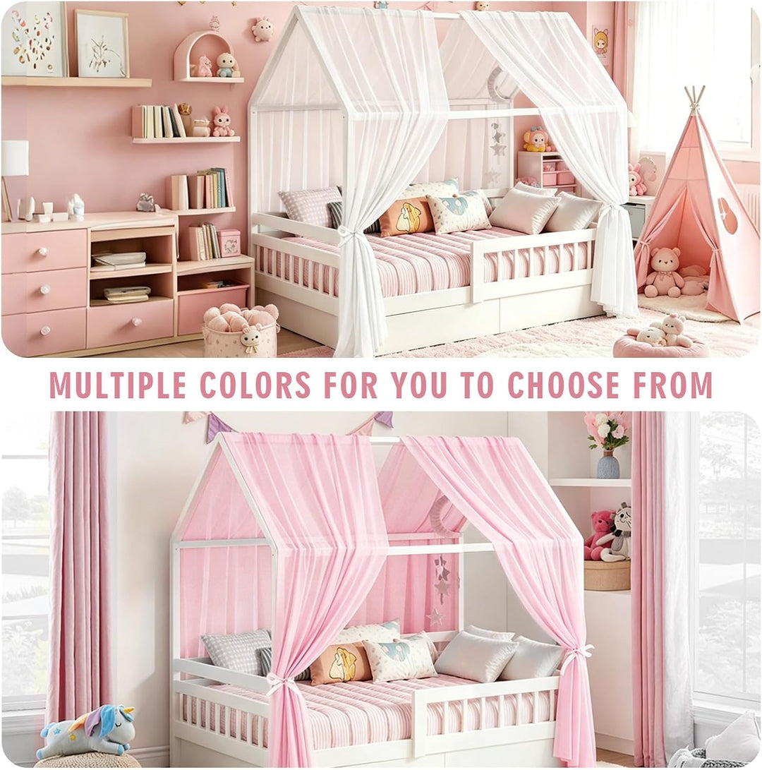 2 Stück Hausbett Himmel Set - 150 x 350 cm Betthimmel Milan-Garn, Betthimmel Hausbett, Leichte Atmun