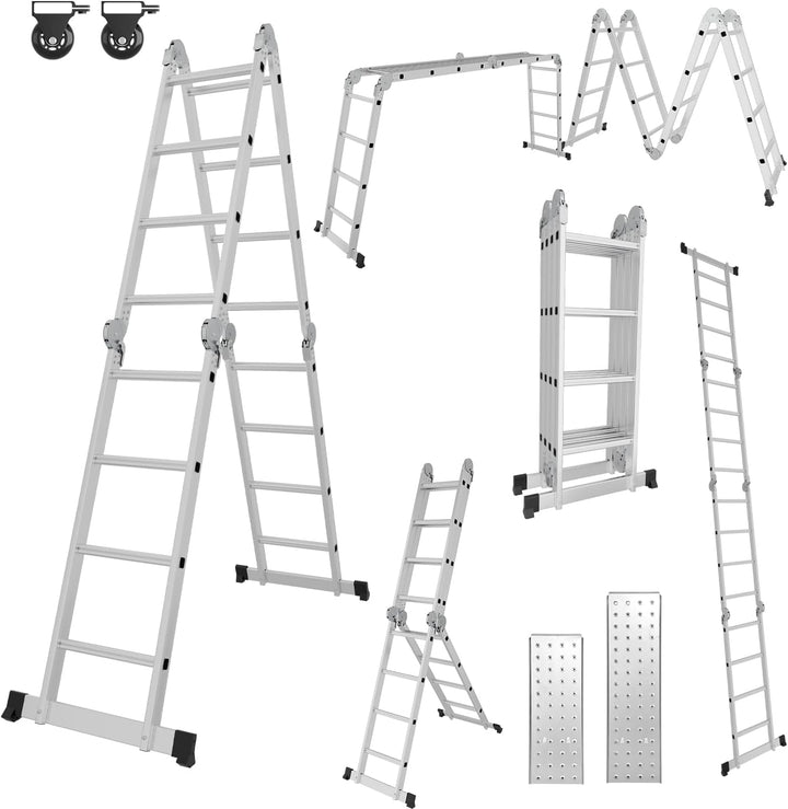 Fiqops 4x4 Mehrzweckleiter 470cm 7 in 1 Alu Leiter Vielzweckleiter Klappleiter Haushaltsleiter Arbei