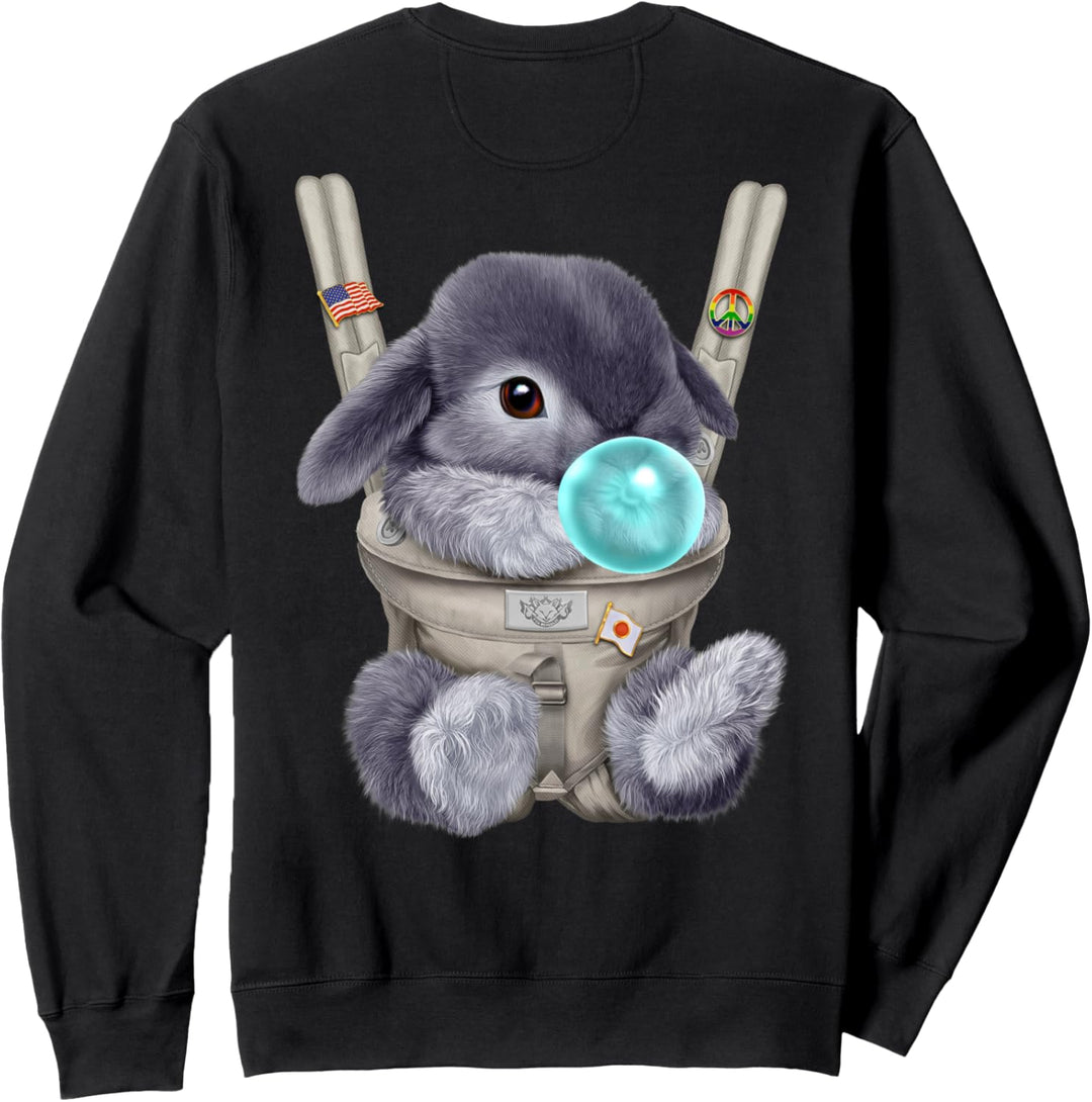 Blaues Zwergkaninchen mit Kaugummi in der Babytrage Sweatshirt