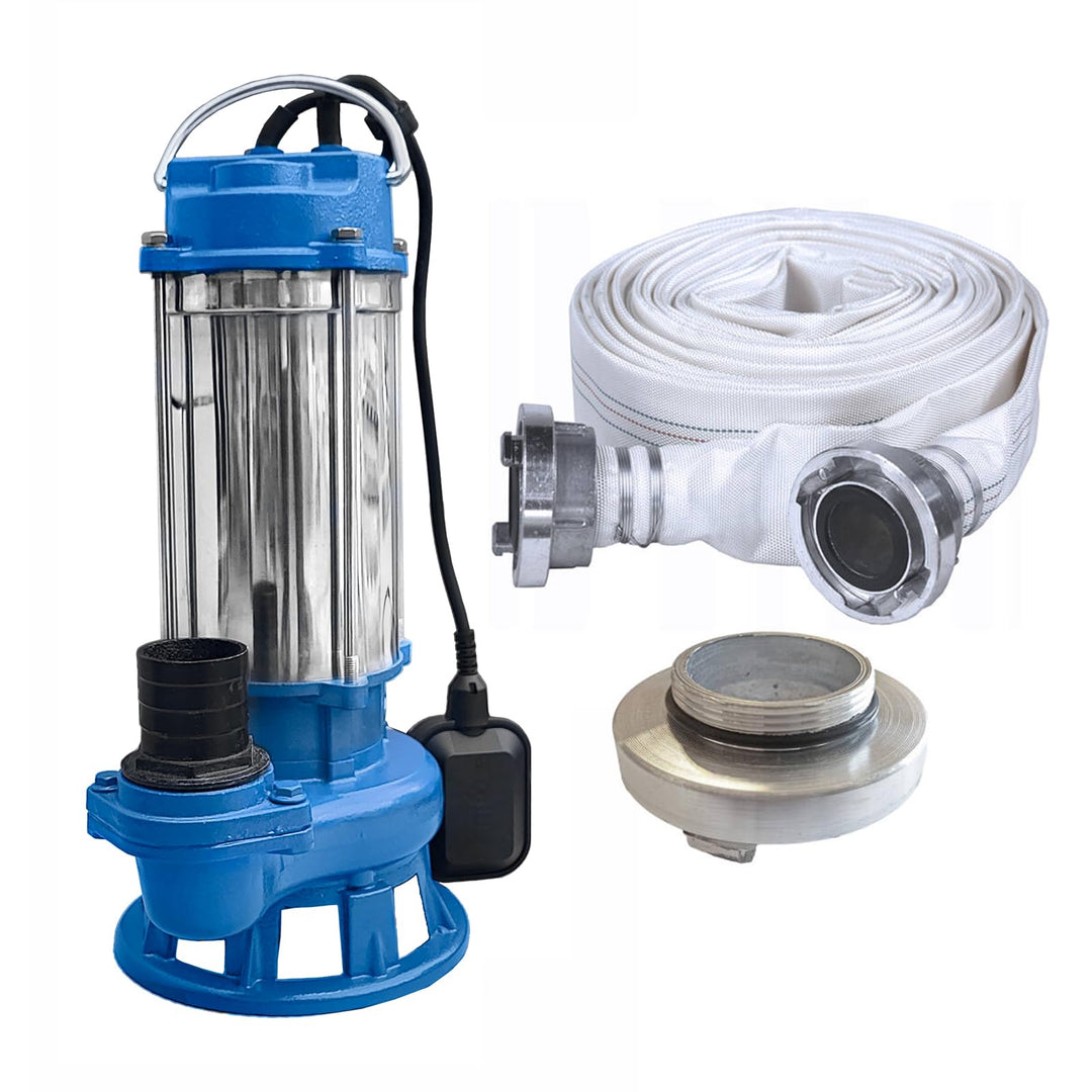 Set IBO Furiatka 2 Tauchpumpe Pumpe Wasserpumpe V1500 230V mit Zerkleinerer + 30m Schlauch + 2" Ansc