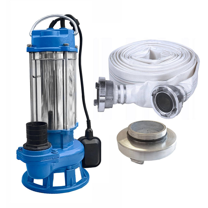 Set IBO Furiatka 2 Tauchpumpe Pumpe Wasserpumpe V1500 230V mit Zerkleinerer + 30m Schlauch + 2" Ansc