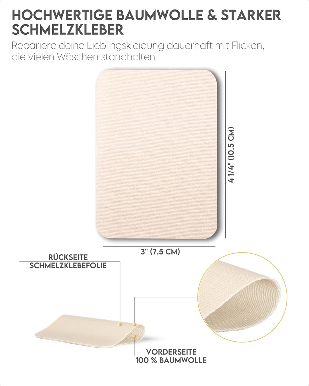ZEFFFKA 2 Stück Stoff-Flicken zum Aufbügeln innen und aussen, stärkster Klebstoff, 100 % Baumwolle,