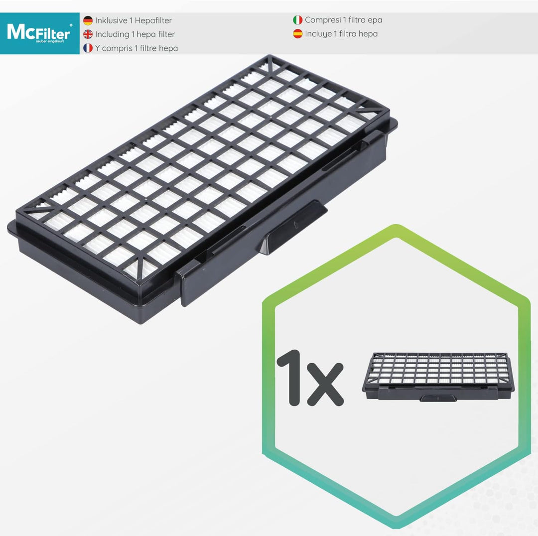 McFilter | 10 Staubsaugerbeutel + 1 Motorfilter+ 1 Hepa Filter geeignet für Siemens VSQ5X1230 Q5.0 e