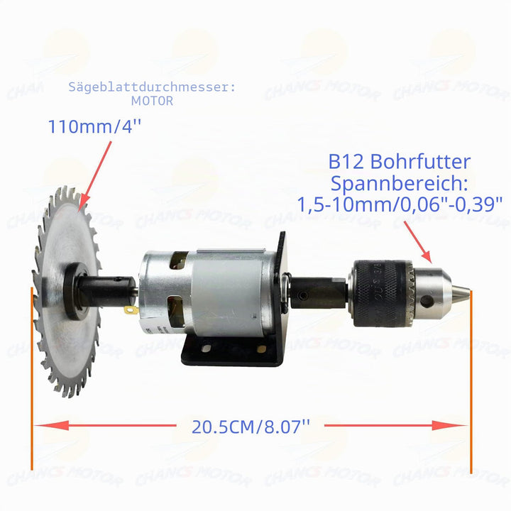 CHANCS Kreissägemaschine 775 DC Elektromotor DC 24V 12000RPM Dual Output Shaft DIY Sägebohrer mit PW