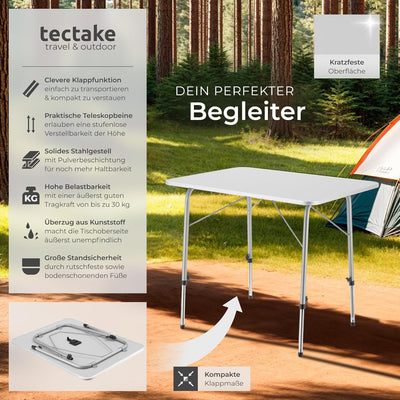 tectake® Campingtisch, Gartentisch klappbar, Klapptisch höhenverstellbar, verstellbare Teleskopbeine