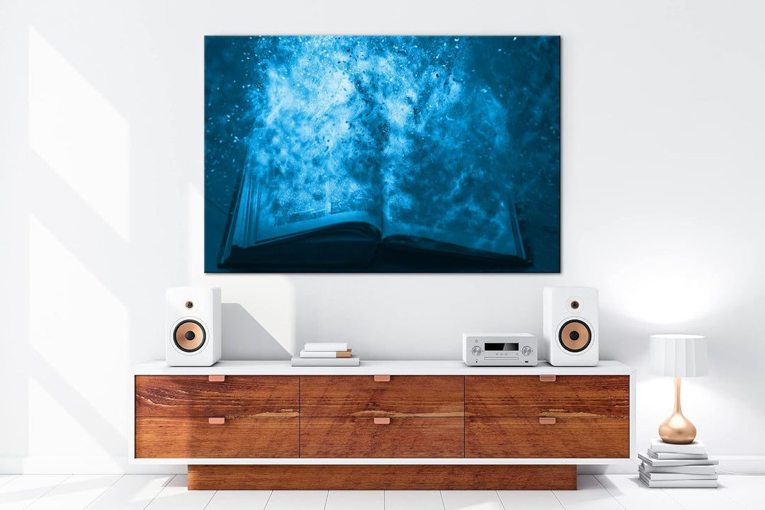 deyoli Brennendes Buch Format 80x60 Effekt: Monocrome Blau als Leinwandbild, Motiv fertig gerahmt au