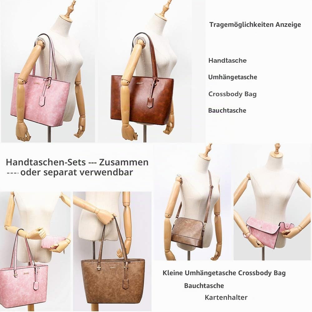 Handtaschen-Set für Damen, 5er-Pack, Tragetasche, Handtaschen-Set, PU-Leder Schwarz, Schwarz