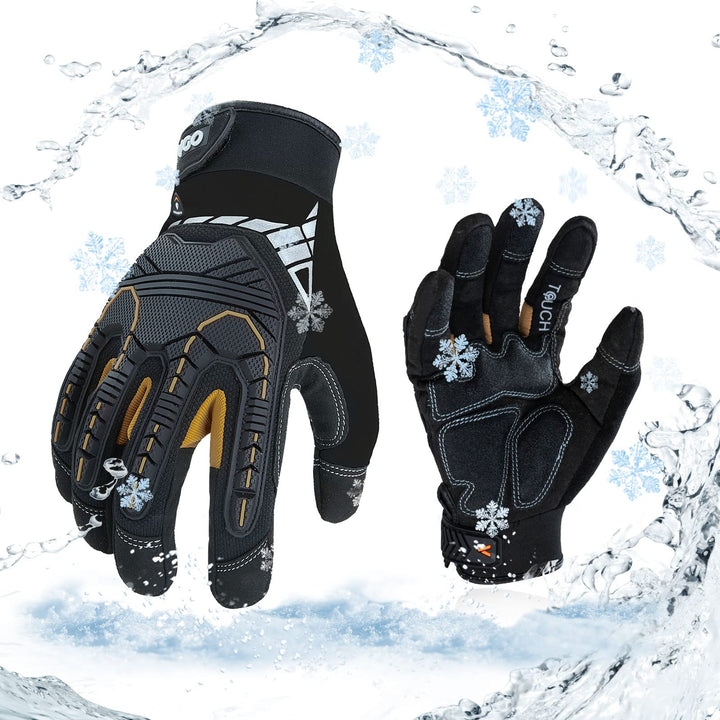 Vgo... 1 Paar Winter Mechaniker Arbeitshandschuhe, 32°F/0℃ kältefest, wasserdicht, stossfest, strapa