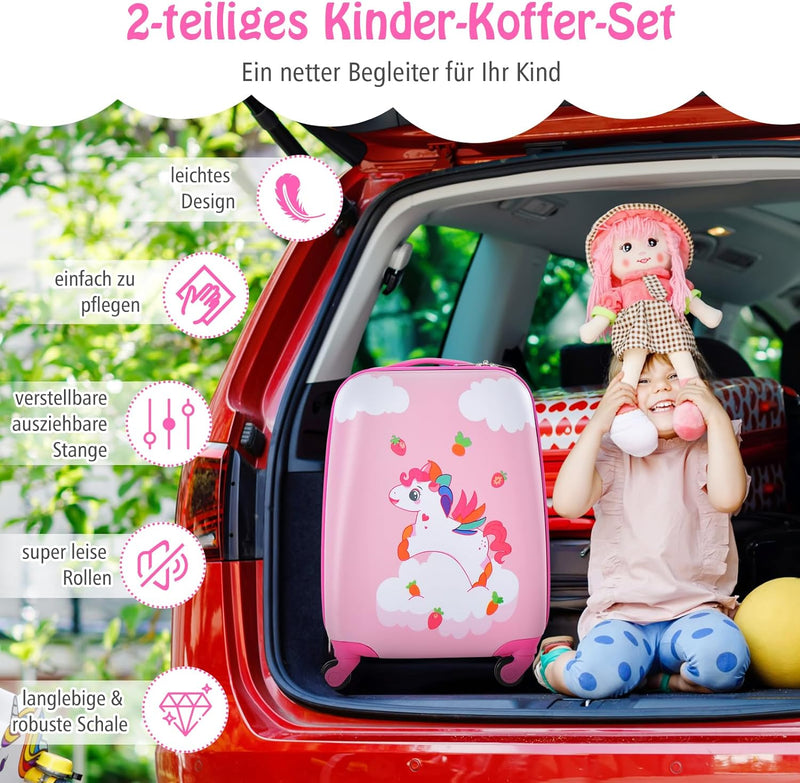 DREAMADE 2 TLG. Kinderkoffer & Rucksack, 16” +12” Kinderkofferset, Kindertrolley Kindergepäck, Handg