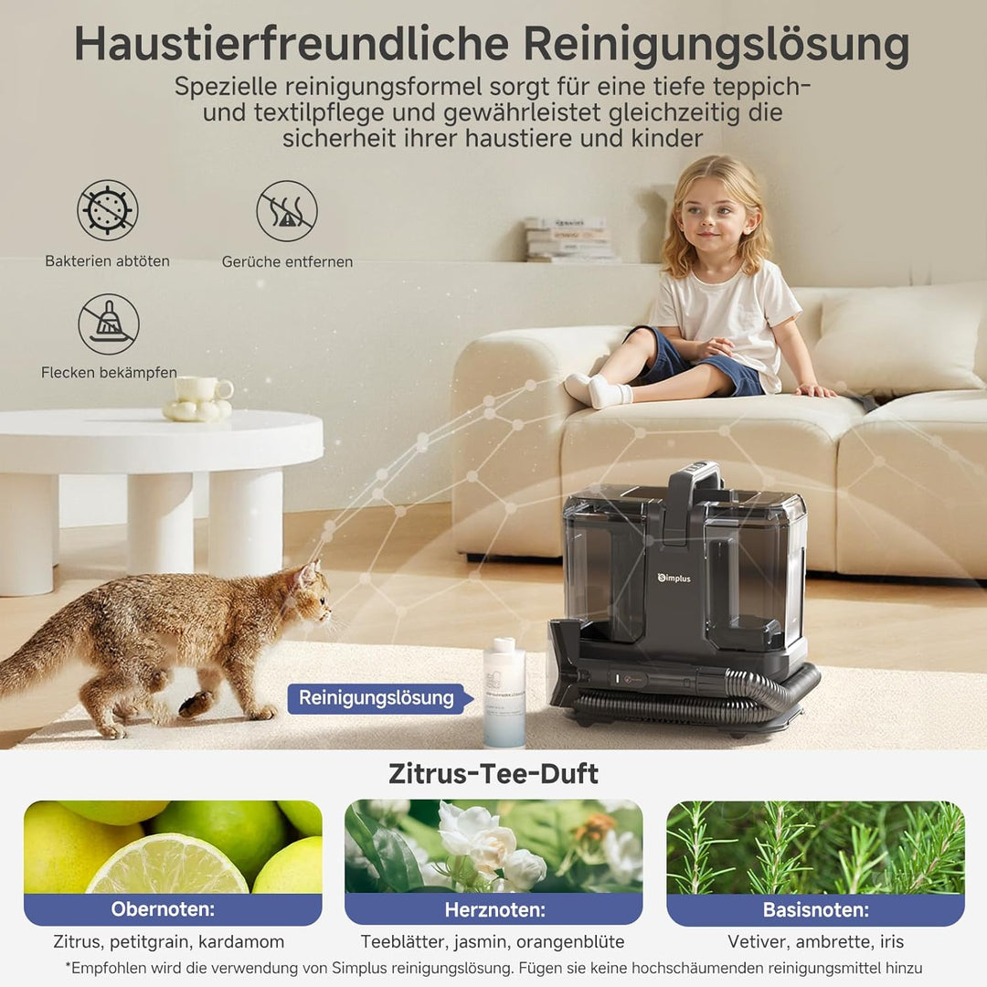 SIMPLUS Polsterreiniger mit Heisswasser-Funktion, 22.000 Pa Waschsauger für Sofa, Teppich, Auto und