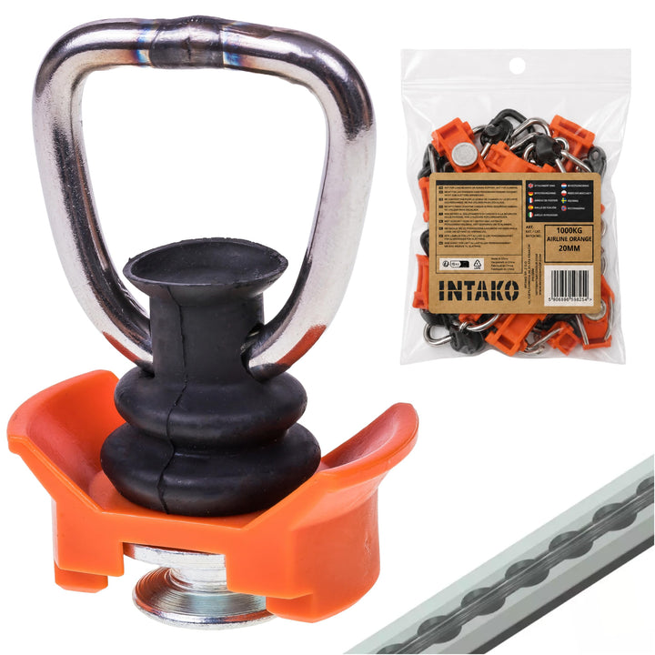4 oder 10 Stück Airline Fitting (Silber/Orange) - Airlineschiene Zurröse mit Ring 1000 kg Tragfähigk