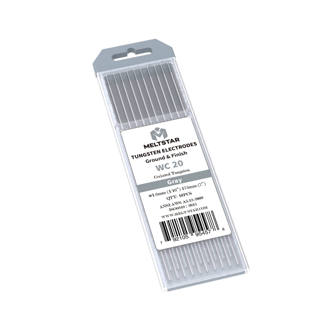 MELTSTAR WC20 Graue Elektrode aus 98% reinem Wolfram und 2% Ceroxid (10 Stück, Ø1.6 x 175 mm) – stra
