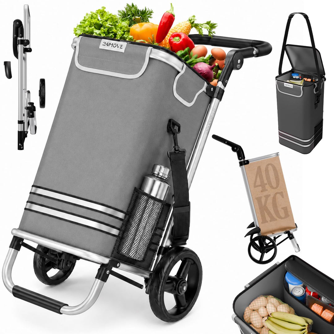 24MOVE® Einkaufstrolley Vehlo klappbar mit 55L inkl. Kühlfach, Faltbarer 3in1 Trolley - Sackkarre un