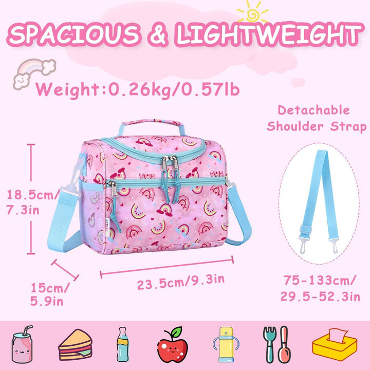 RAVUO Lunchtasche für Kinder, Niedlich Isoliert Lunch Tasche für Mädchen Kühltasche Kindertagesstätt