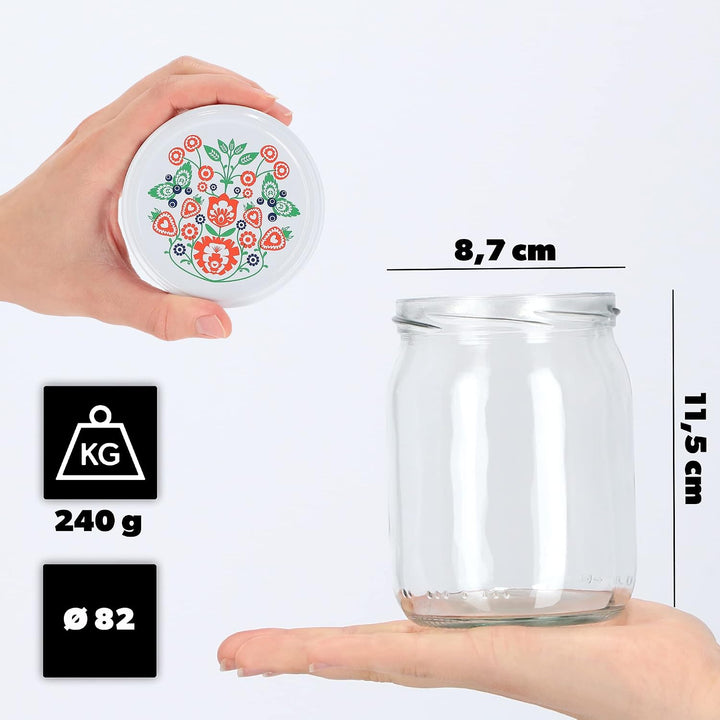 KADAX 24er Set Einmachgläser 540ml TO82 Folklore, Marmeladengläser Vorratsgläser Mason Jar mit Schra