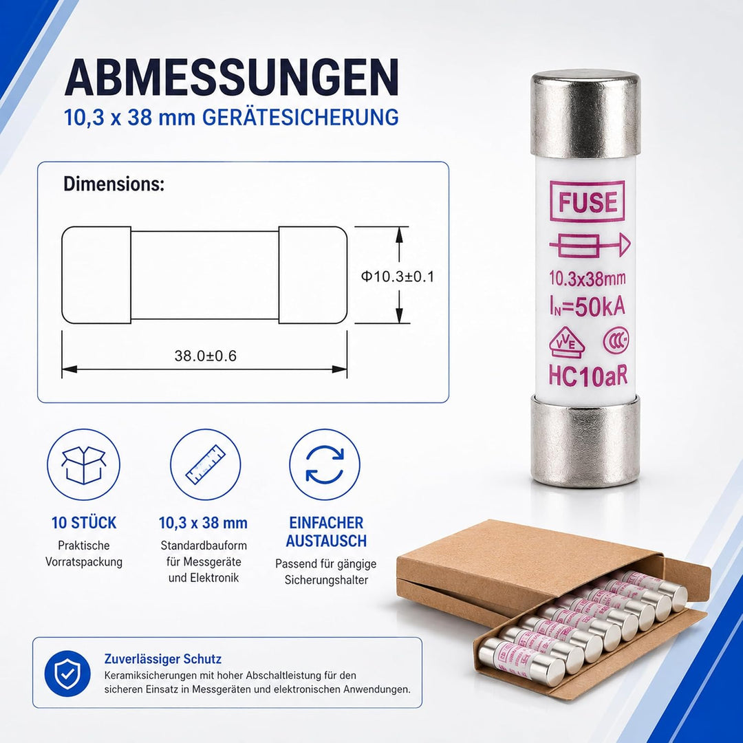PeakTech Set Keramik Feinsicherung 250 mA / 1000 V, 10,3 x 38 mm, Audio und HiFi, 10 Stück, P 7500