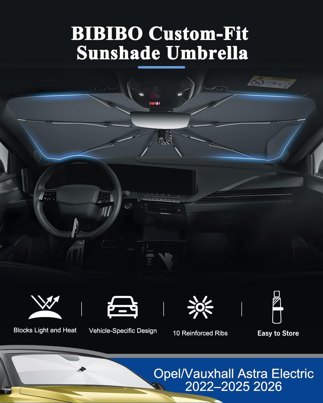 BIBIBO Kompatibel mit Opel Astra Electric 2022-2024 2025 Sonnenschutz Abdeckungen Frontscheibe Sonne