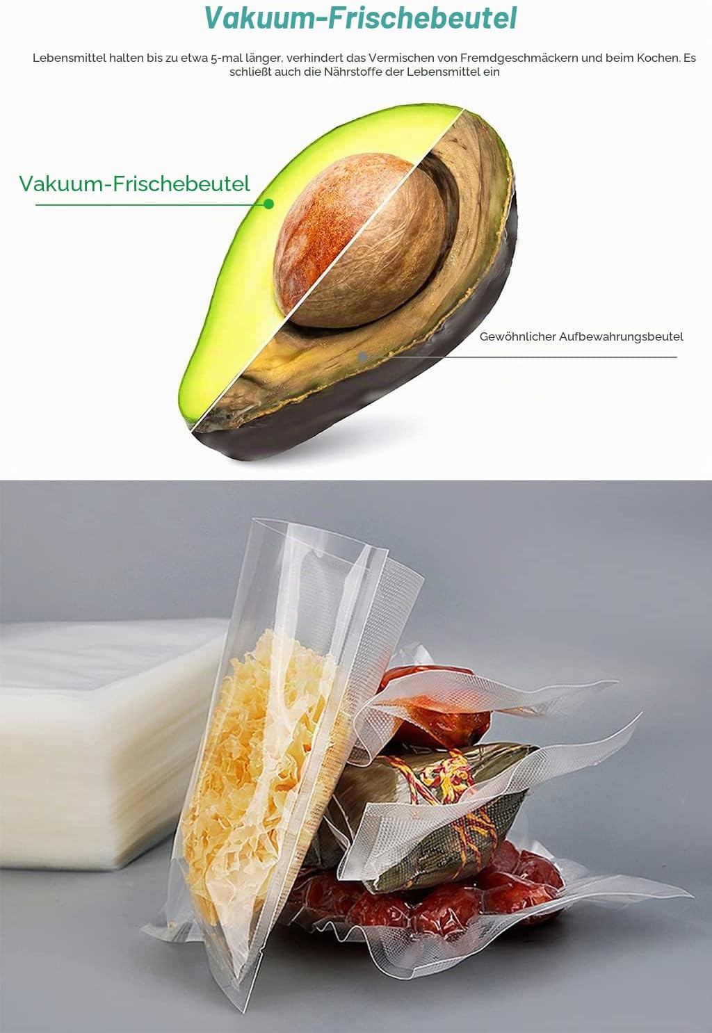 200 Stück Vakuumierbeutel 10x15/15x20/20x25/20x30, Gefrierbeutel, Sous Vide Beutel, BPA-Frei, Eingep