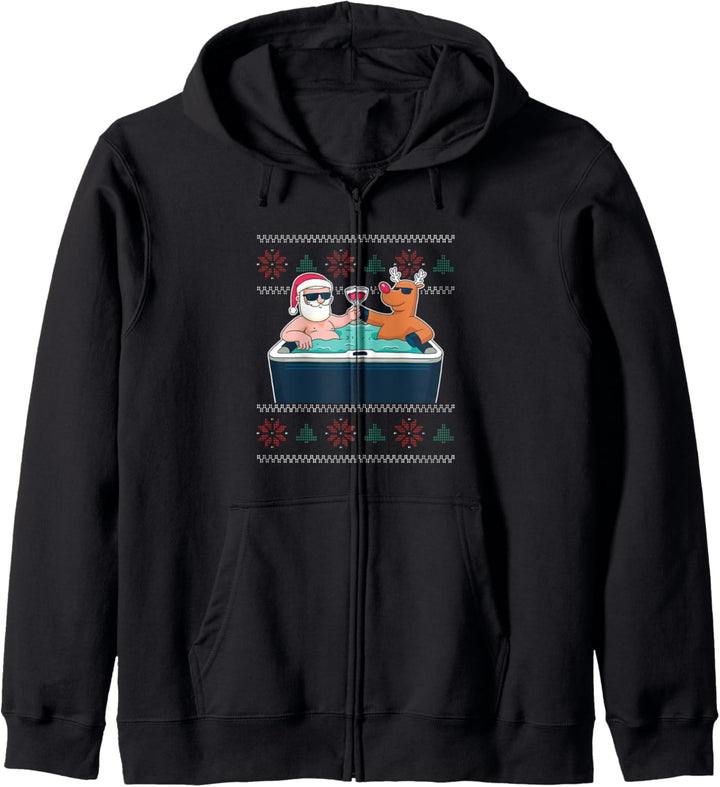 Ugly Xmas Sweater Rentier und Santa Claus Saufen Party Kapuzenjacke